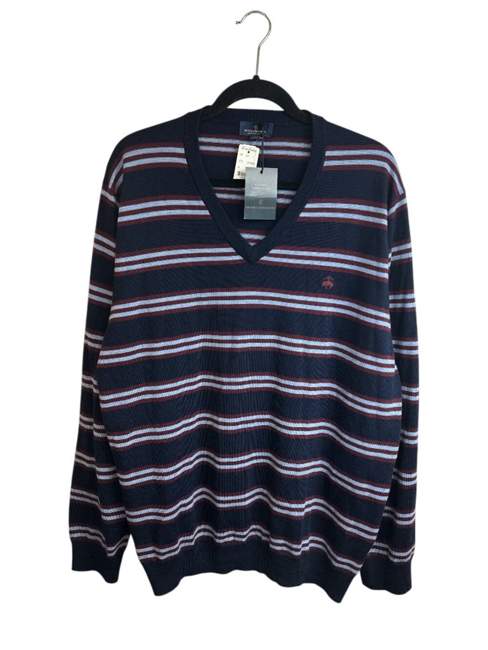 Brooks Brothers Blue Striped Merino Wool V-Neck Sweater Mens 2XL XXL NWT